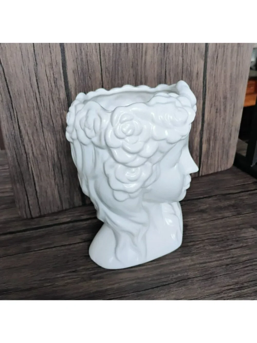 White Ceramic Goddess Bust Lady Head Vase Planter 8